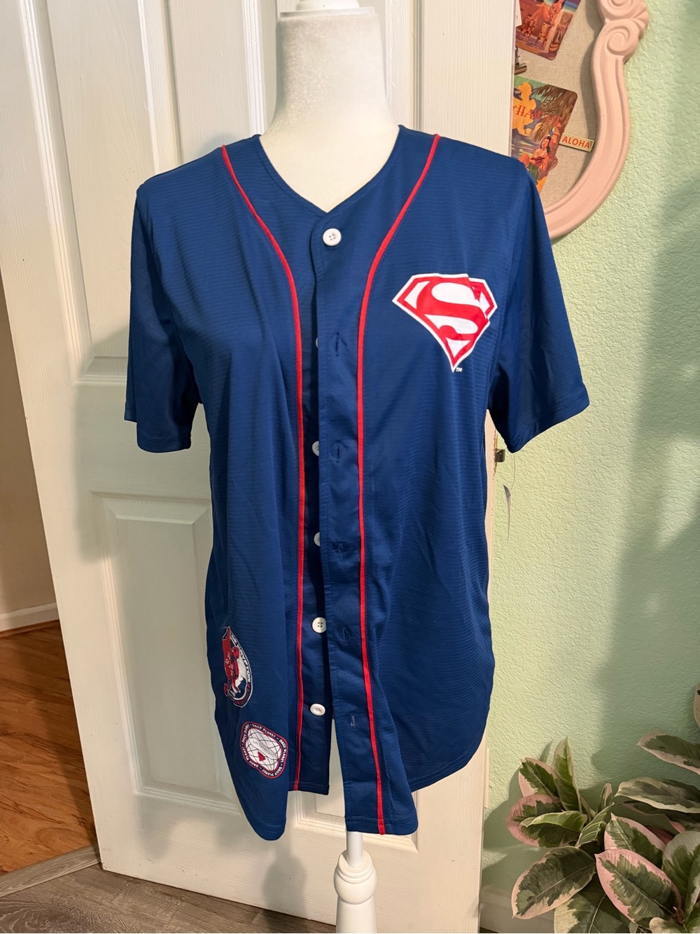 Kohl's Navy and White Baseball Jersey with Red Trim